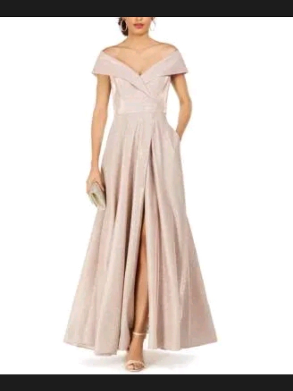 Xscape Blush Off-Shoulder A-Line Evening Gown